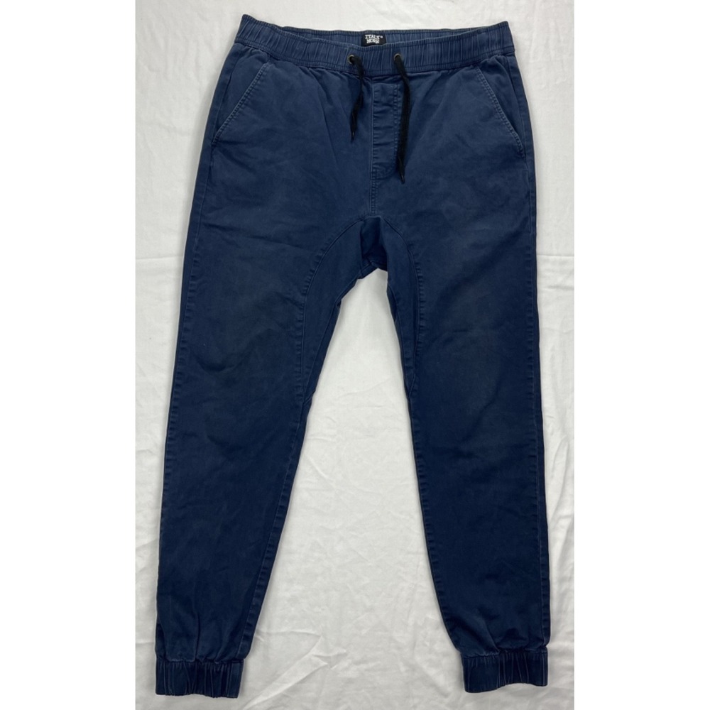 Italy Morn Mens L Navy Blue Chino Jogger Pants Elastic Waist Drawstring Stretch